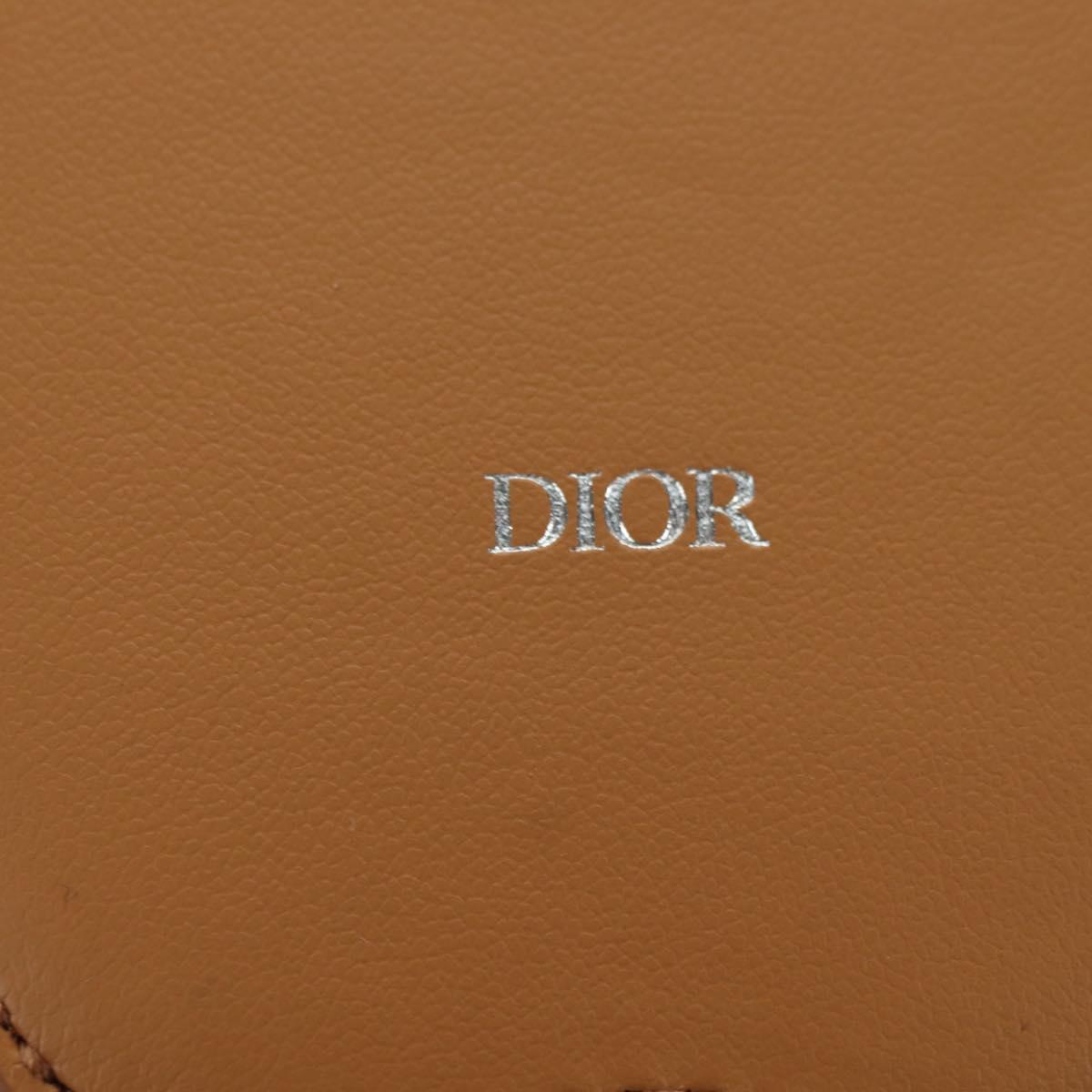Christian Dior Bobby Wallet Pouch Leather Beige Silver Auth 181779SM