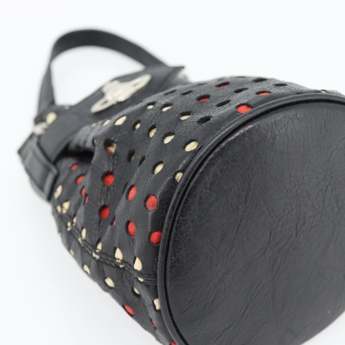 Vivienne Westwood Hand Pouch Bag Leather Black Silver Auth 181785A