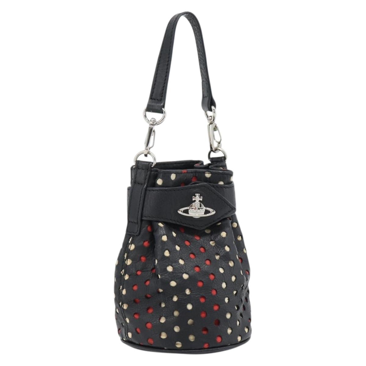 Vivienne Westwood Hand Pouch Bag Leather Black Silver Auth 181785A