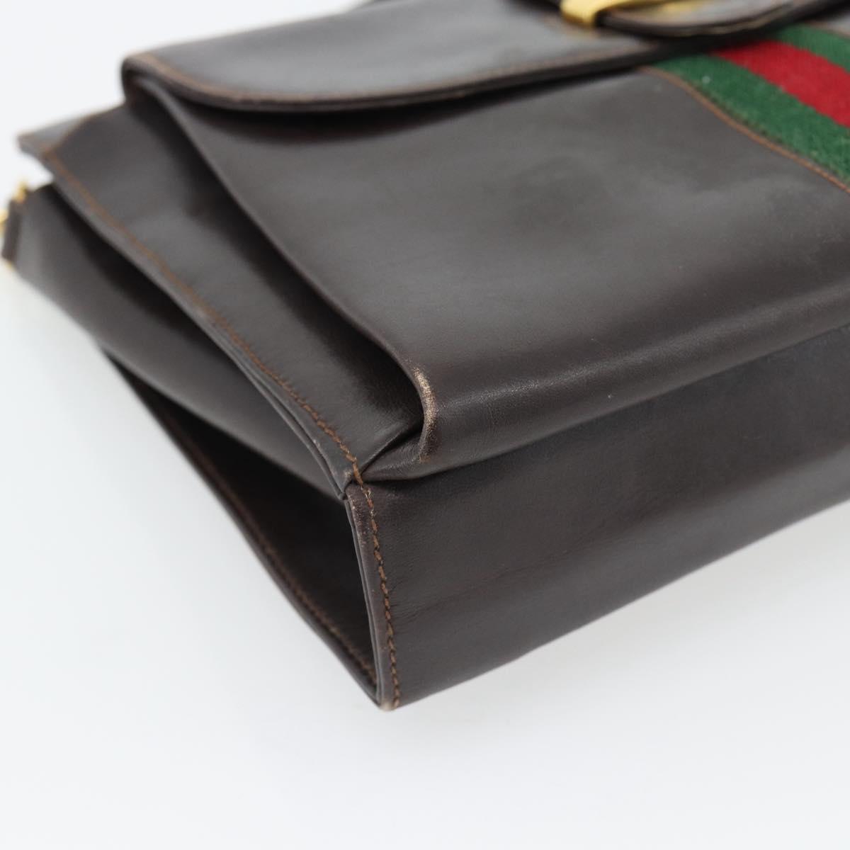 GUCCI Web Sherry Line Shoulder Bag Leather Brown Red Green Auth 181788