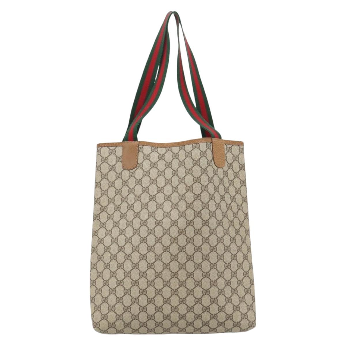 GUCCI GG Supreme Web Sherry Line Tote Bag PVC Beige Red 39 02 003 Auth 181790A