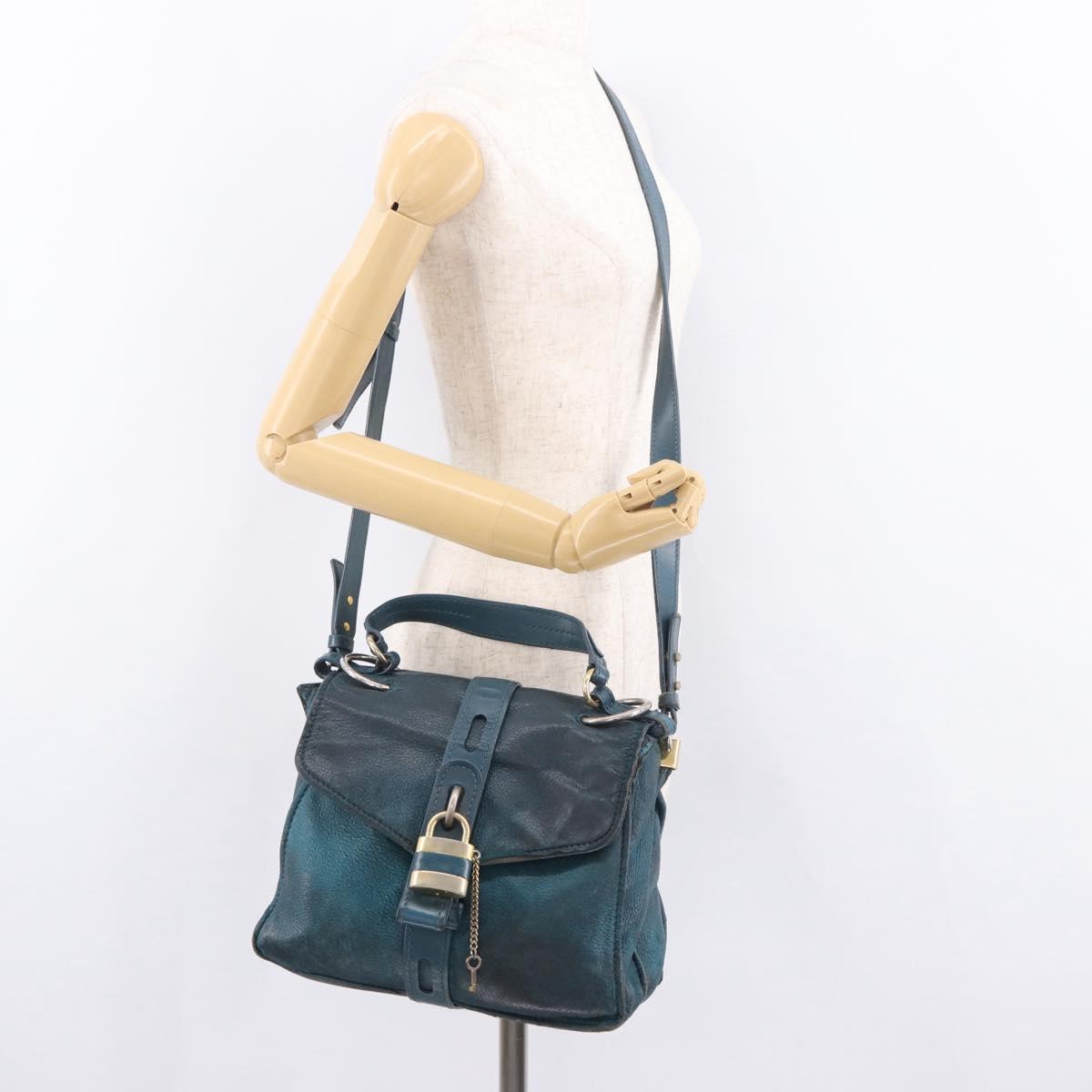 Chloe Abbey Shoulder Bag Leather 2way Blue Gold Auth 181795