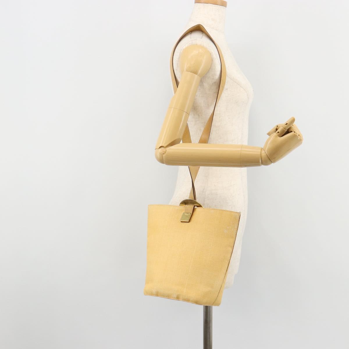 CELINE Circle Shoulder Bag Canvas Yellow Gold Auth 181797A