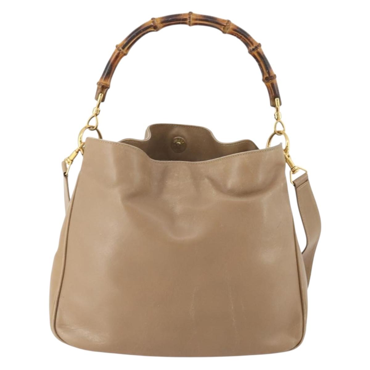 GUCCI Bamboo Shoulder Bag Leather Beige Gold 001 2113 1638 Auth 181800