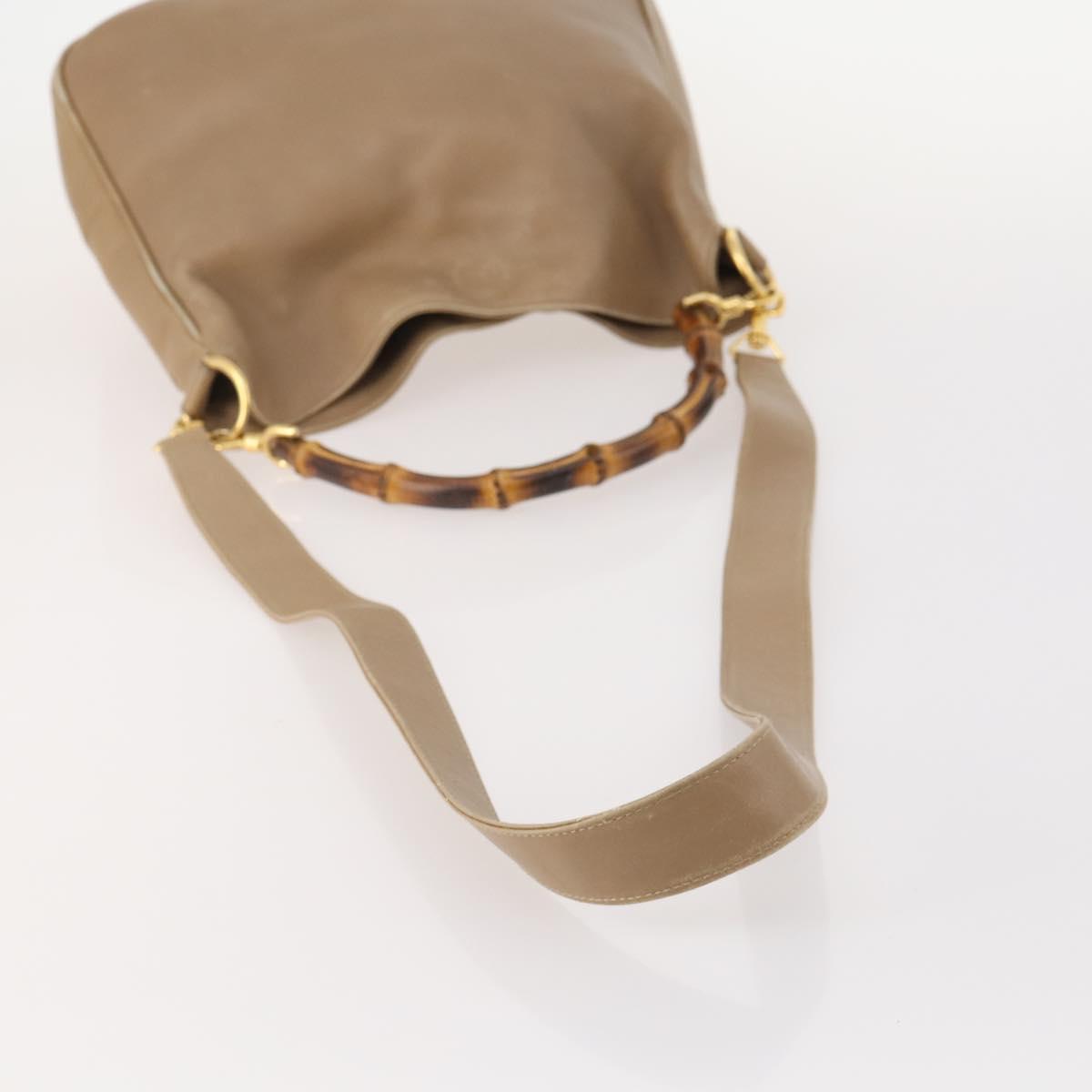 GUCCI Bamboo Shoulder Bag Leather Beige Gold 001 2113 1638 Auth 181800