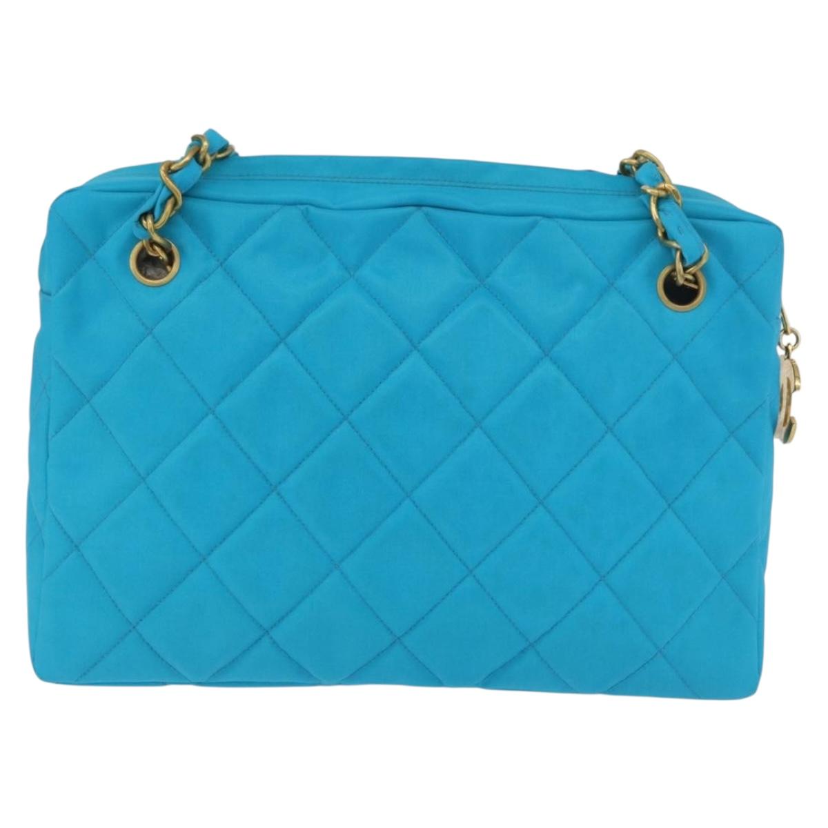 CHANEL Matelasse Chain Shoulder Bag Nylon Blue Gold CC Auth 181801SV