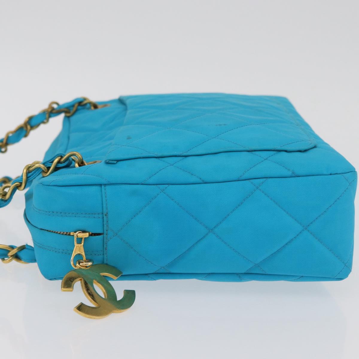 CHANEL Matelasse Chain Shoulder Bag Nylon Blue Gold CC Auth 181801SV