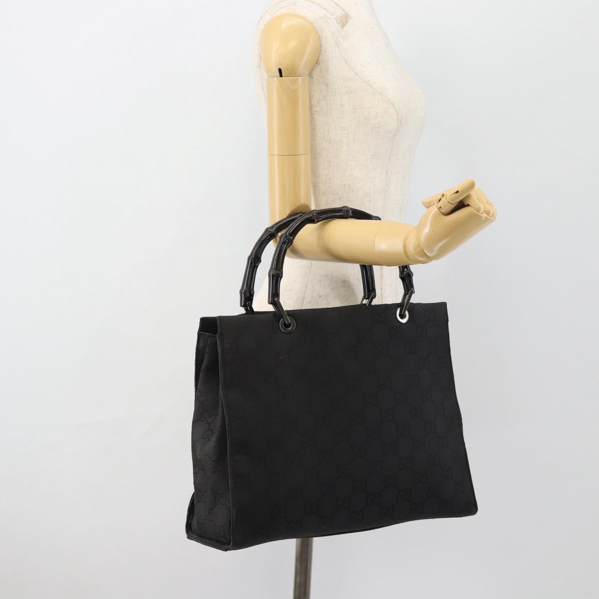 GUCCI GG Canvas Bamboo Hand Bag Black Silver 002 1010 Auth 181803A