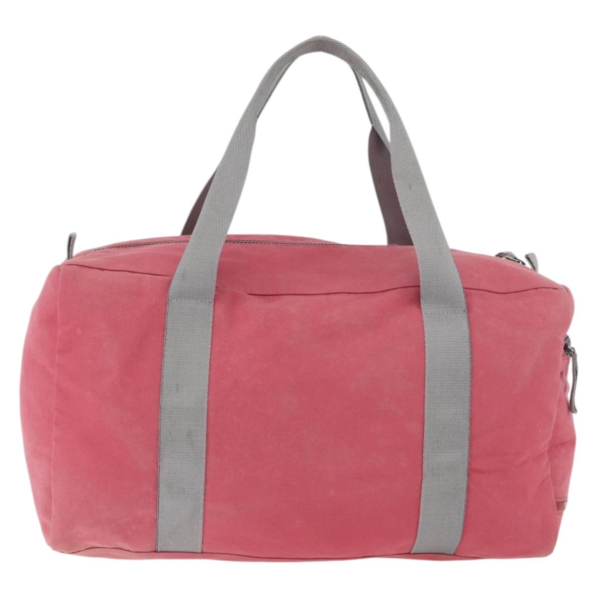 PRADA Boston Bag Canvas Pink Silver Auth 181809