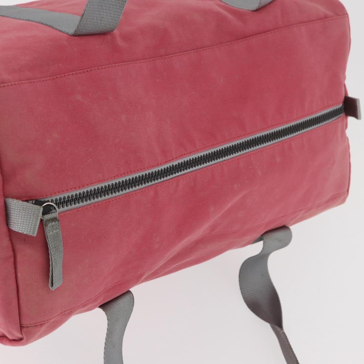 PRADA Boston Bag Canvas Pink Silver Auth 181809