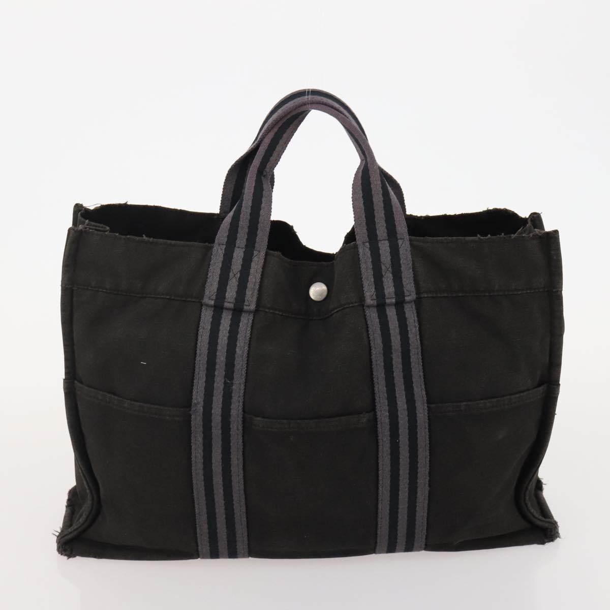 HERMES Fourre Tout Hand Bag Cotton 2 Set Black Navy Auth 181810