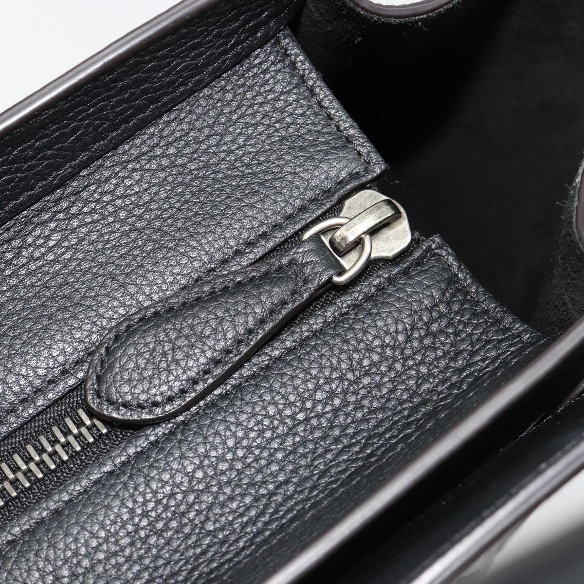 CELINE Luggage Micro Shopper Hand Bag Leather Black Silver Auth 181819SAM