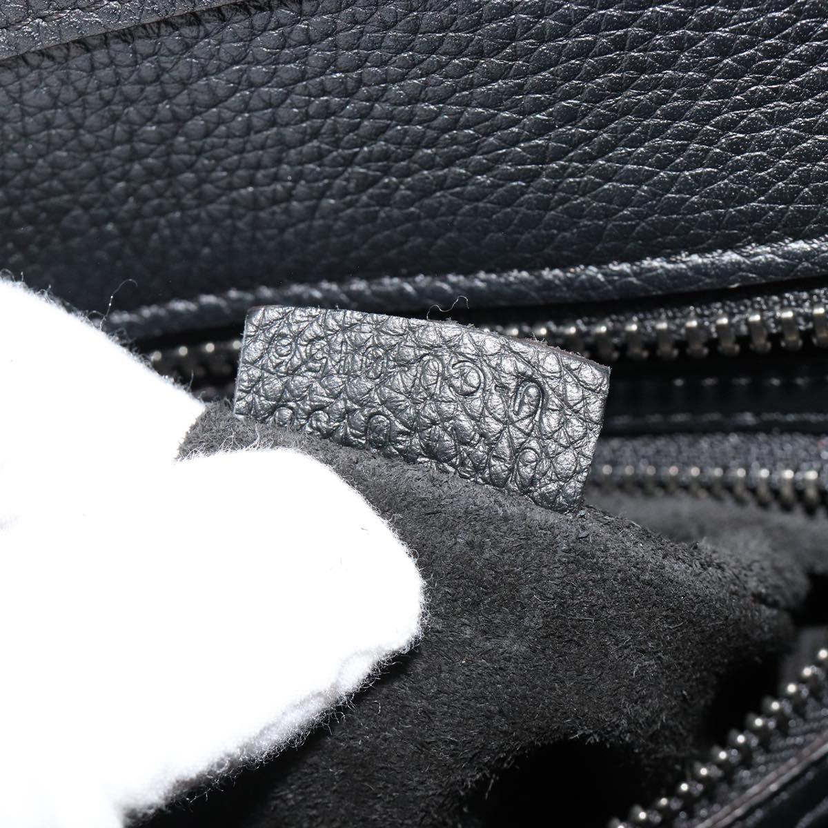 CELINE Luggage Micro Shopper Hand Bag Leather Black Silver Auth 181819SAM
