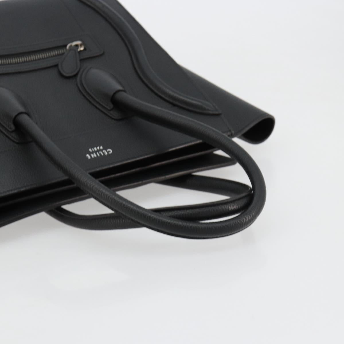 CELINE Luggage Micro Shopper Hand Bag Leather Black Silver Auth 181819SAM