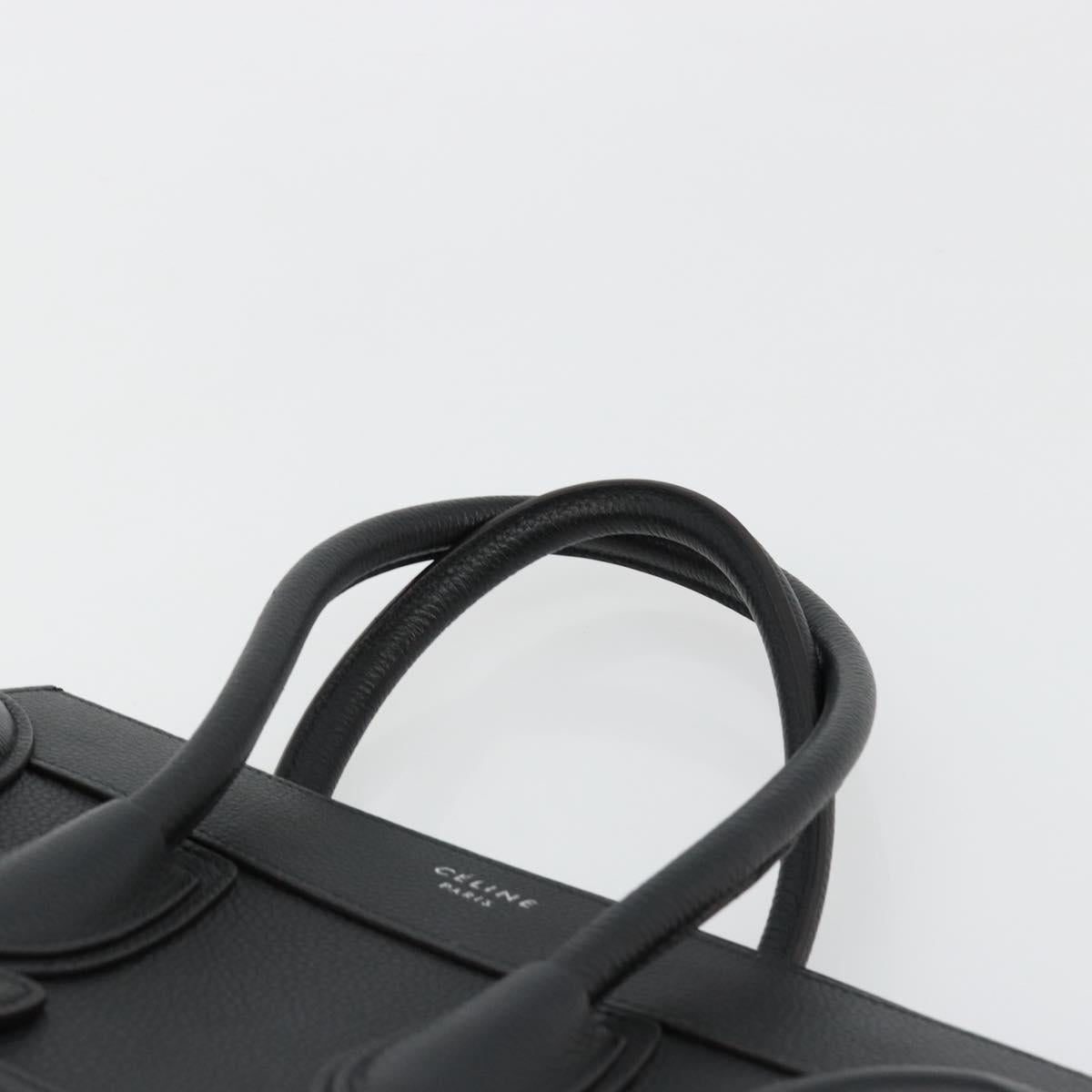 CELINE Luggage Micro Shopper Hand Bag Leather Black Silver Auth 181819SAM