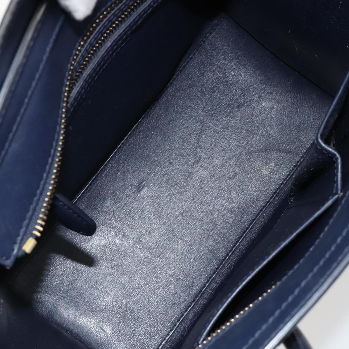 CELINE Luggage Micro Shopper Hand Bag Leather Navy Gold Auth 181820M