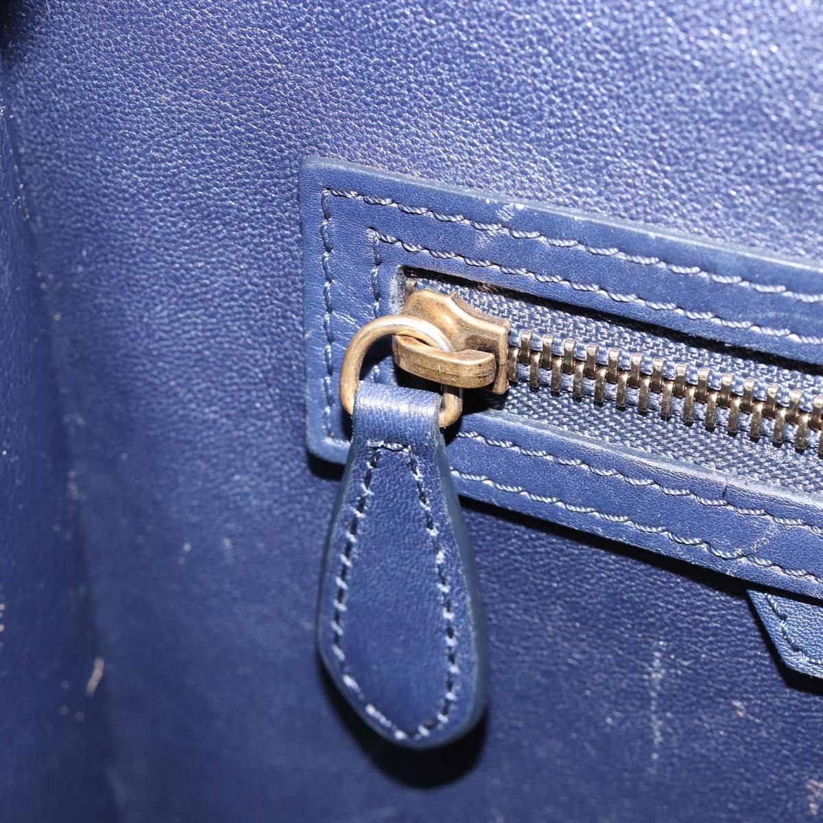 CELINE Luggage Micro Shopper Hand Bag Leather Navy Gold Auth 181820M