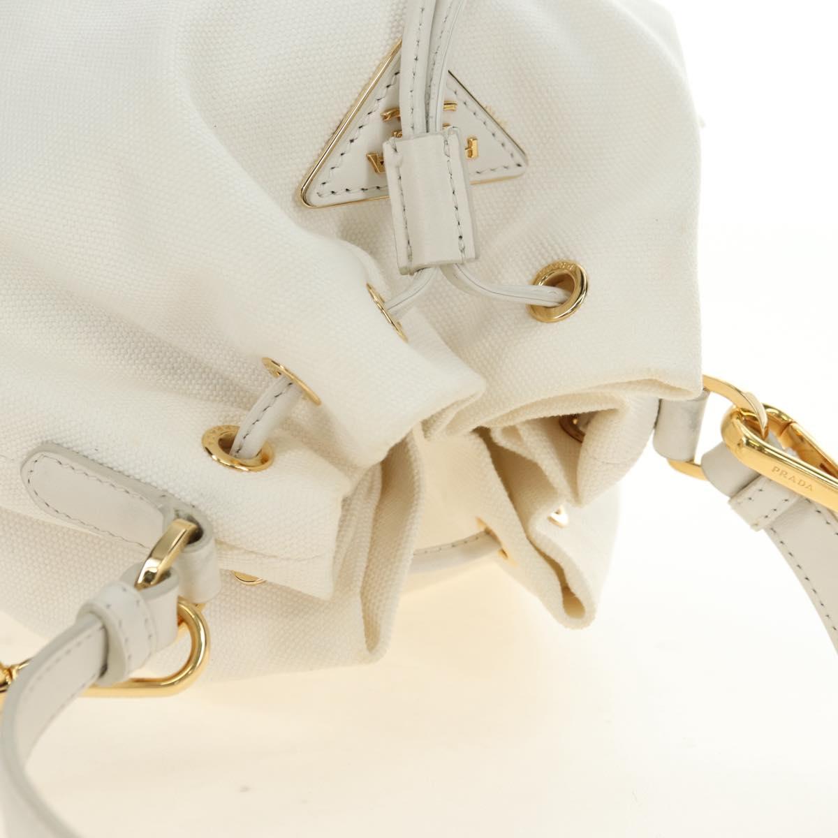 PRADA Hand Bag Rattan 2way White Gold Auth 181826SM