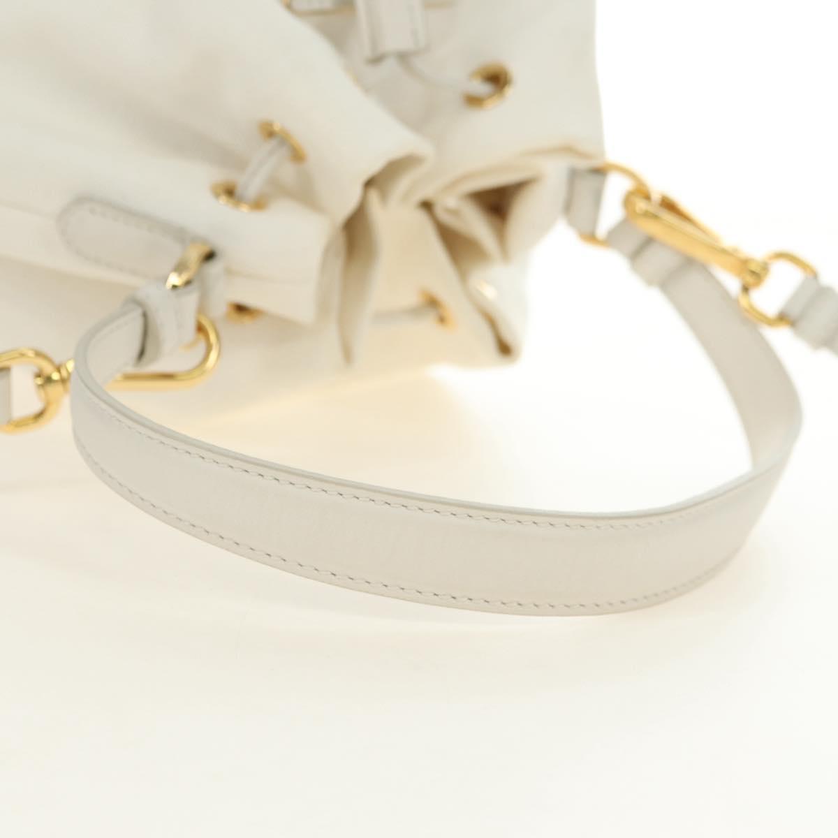 PRADA Hand Bag Rattan 2way White Gold Auth 181826SM