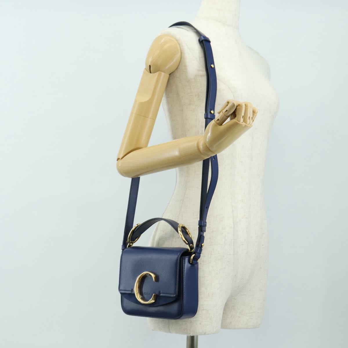 Chloe Chloe C Hand Bag Leather 2way Blue Gold Auth 181830M