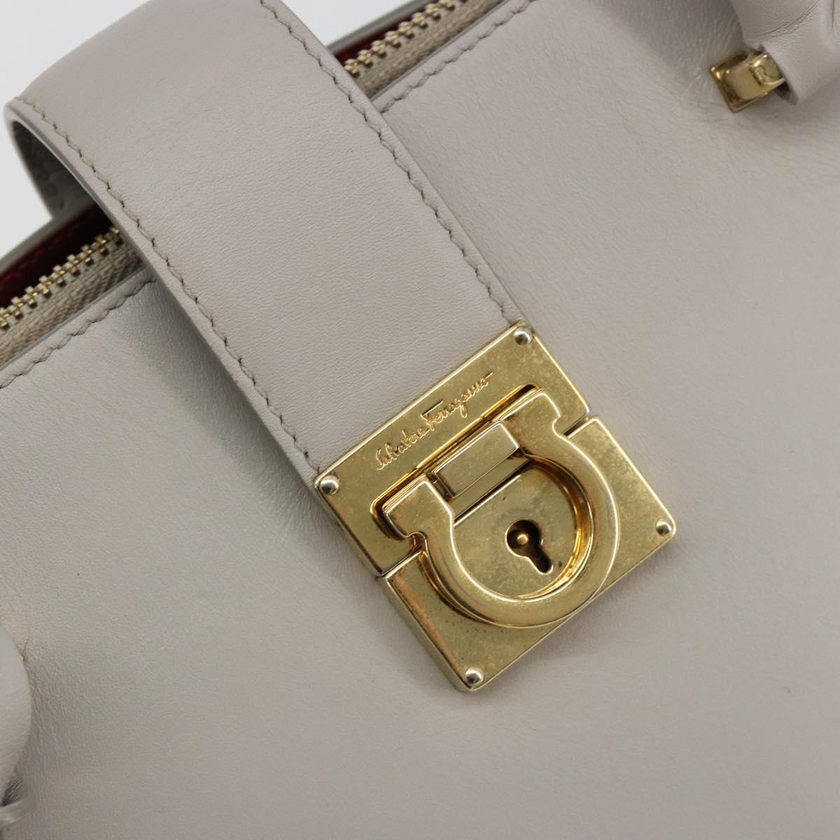 Salvatore Ferragamo Gancini Hand Bag Leather Gray Gold Auth 181831A