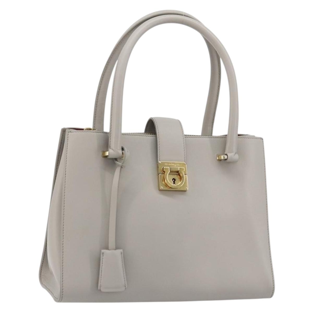 Salvatore Ferragamo Gancini Hand Bag Leather Gray Gold Auth 181831A