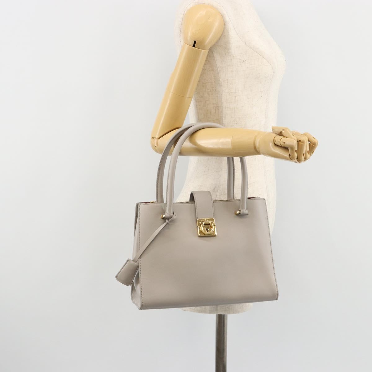 Salvatore Ferragamo Gancini Hand Bag Leather Gray Gold Auth 181831A