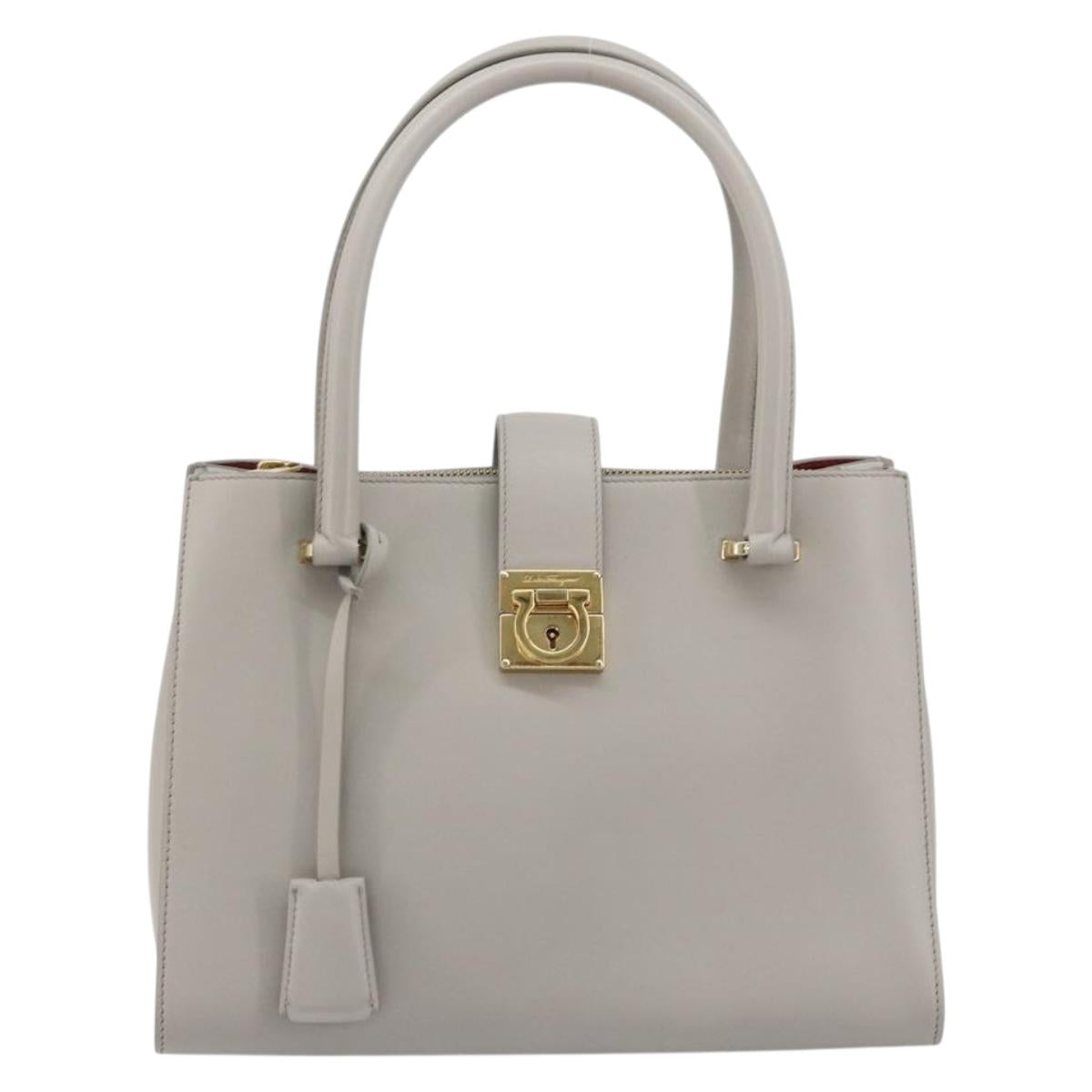 Salvatore Ferragamo Gancini Hand Bag Leather Gray Gold Auth 181831A