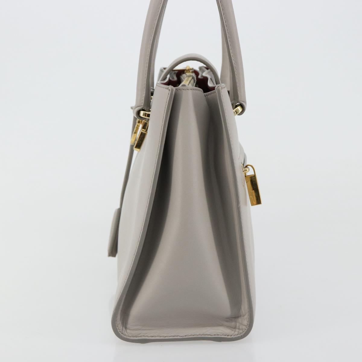 Salvatore Ferragamo Gancini Hand Bag Leather Gray Gold Auth 181831A