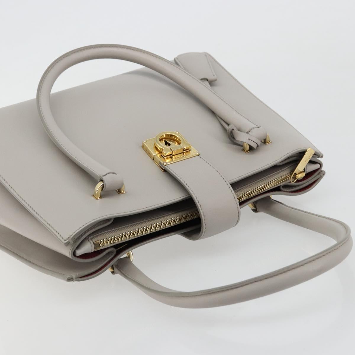 Salvatore Ferragamo Gancini Hand Bag Leather Gray Gold Auth 181831A