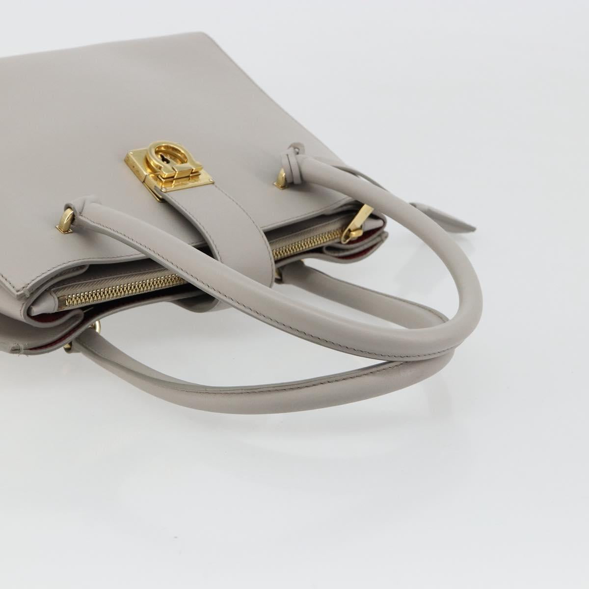 Salvatore Ferragamo Gancini Hand Bag Leather Gray Gold Auth 181831A