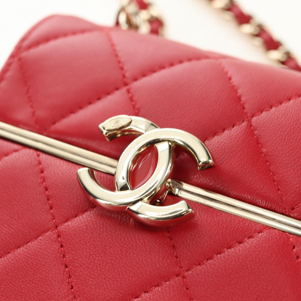 CHANEL Matelasse Chain Shoulder Bag Lamb Skin Red Gold CC Auth 181834SAM