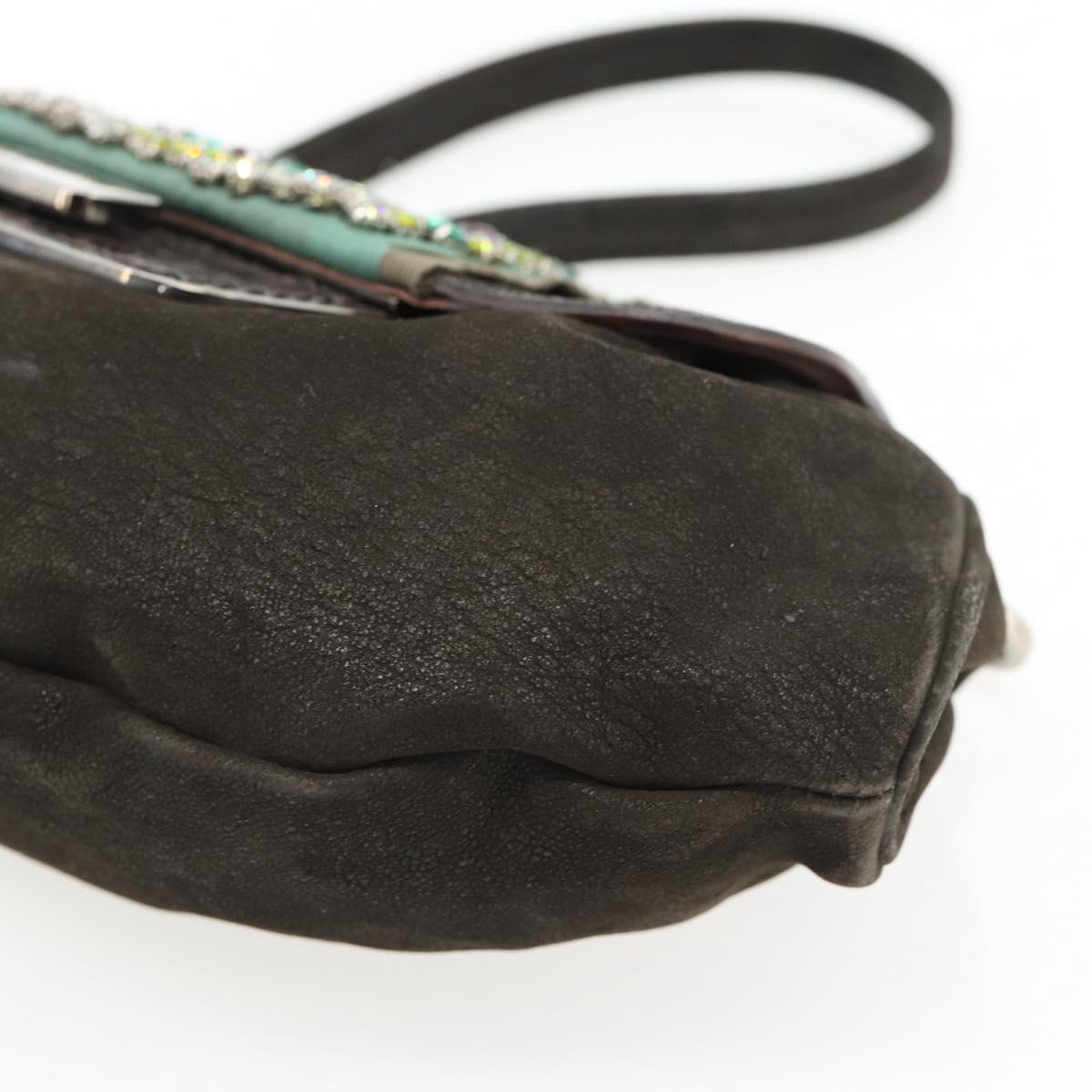 PRADA Shoulder Bag Leather Dark Brown Silver Auth 181835M