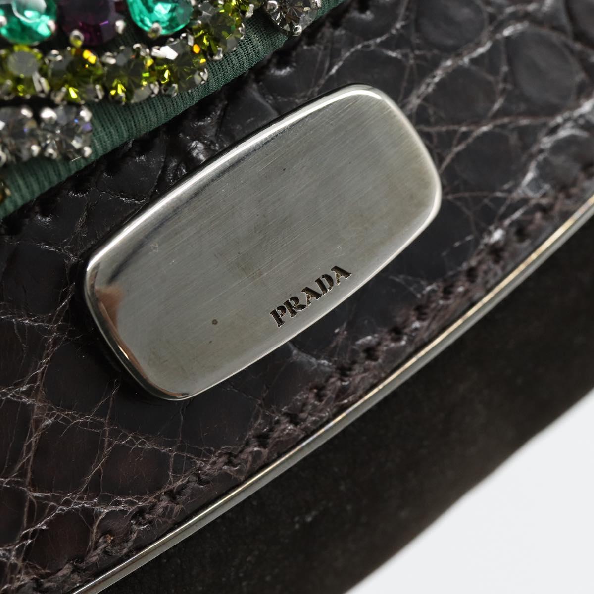 PRADA Shoulder Bag Leather Dark Brown Silver Auth 181835M