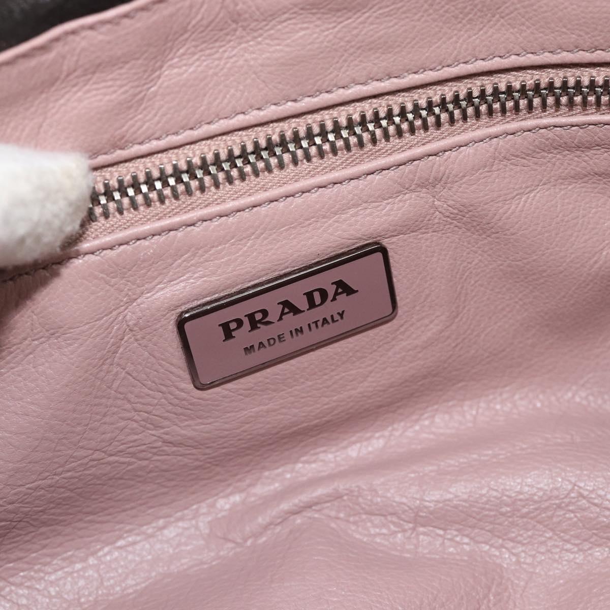 PRADA Shoulder Bag Leather Dark Brown Silver Auth 181835M
