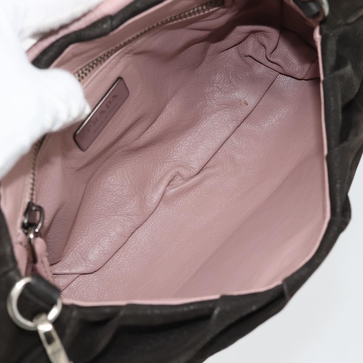 PRADA Shoulder Bag Leather Dark Brown Silver Auth 181835M