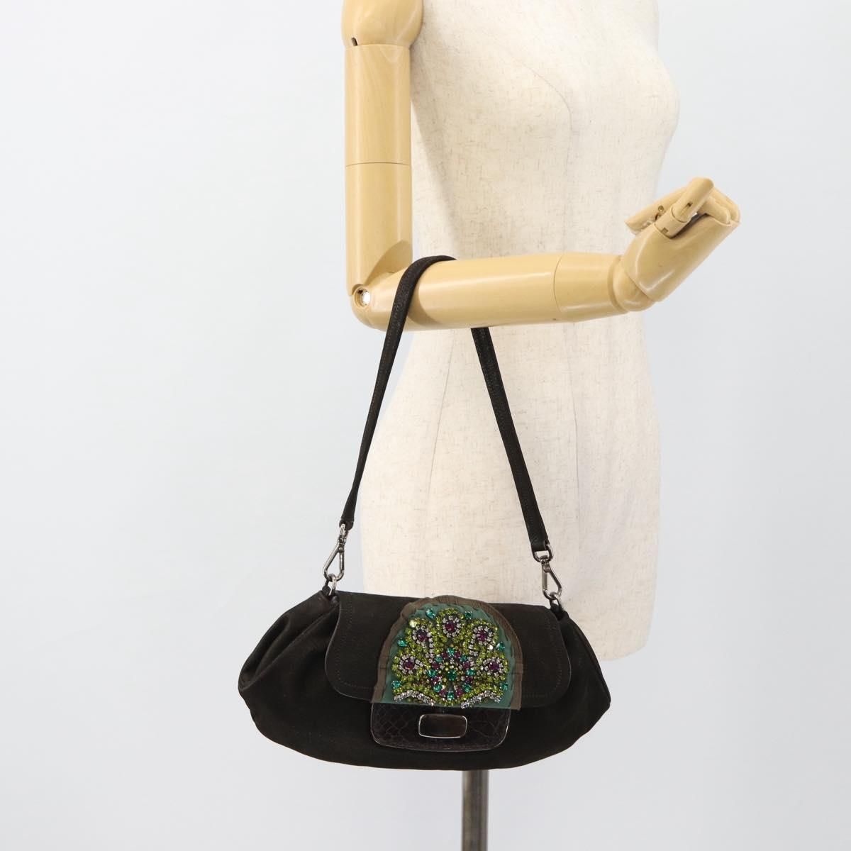 PRADA Shoulder Bag Leather Dark Brown Silver Auth 181835M