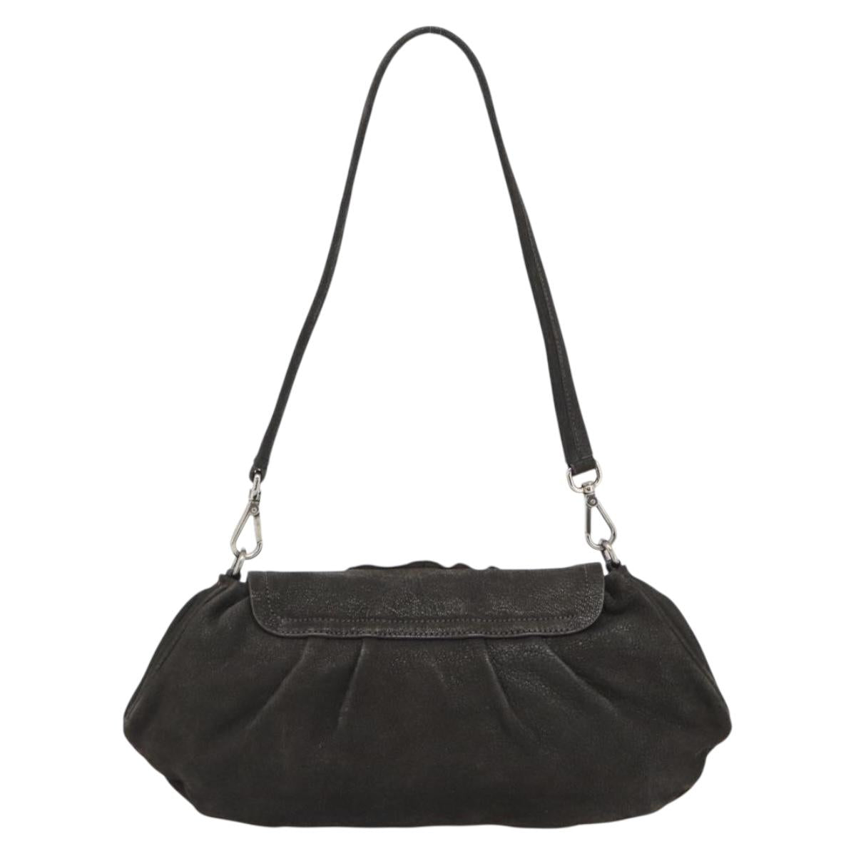 PRADA Shoulder Bag Leather Dark Brown Silver Auth 181835M