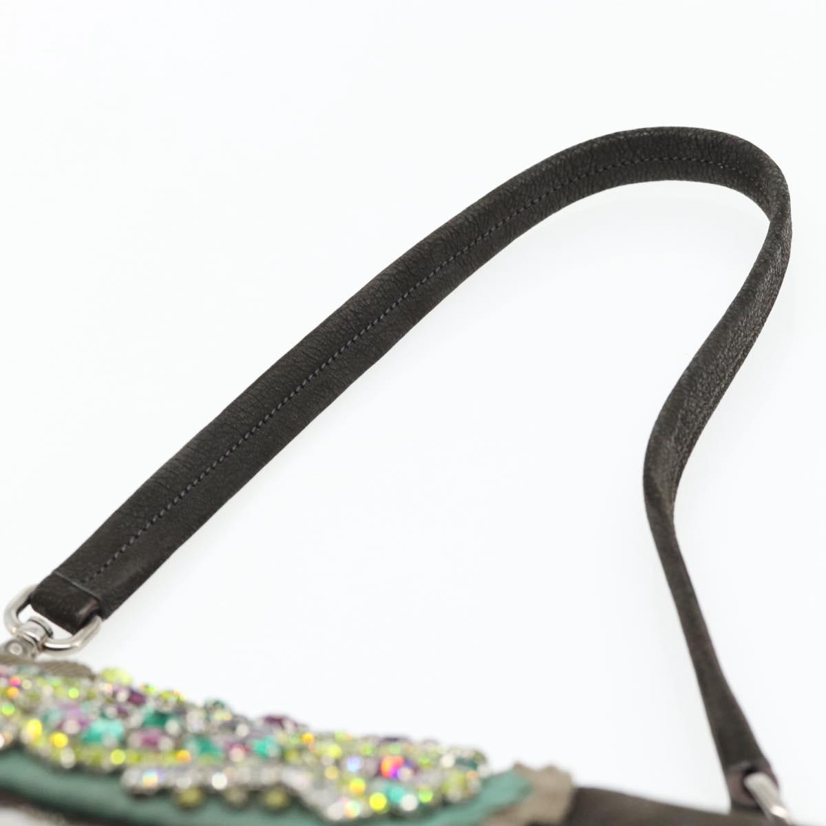 PRADA Shoulder Bag Leather Dark Brown Silver Auth 181835M