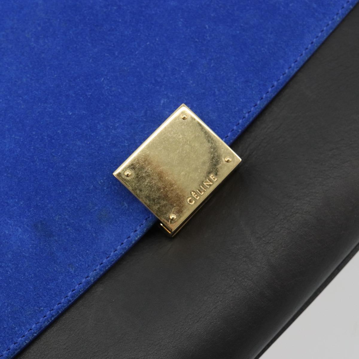 CELINE Trapeze Hand Bag Suede 2way Blue Gold Auth 181841