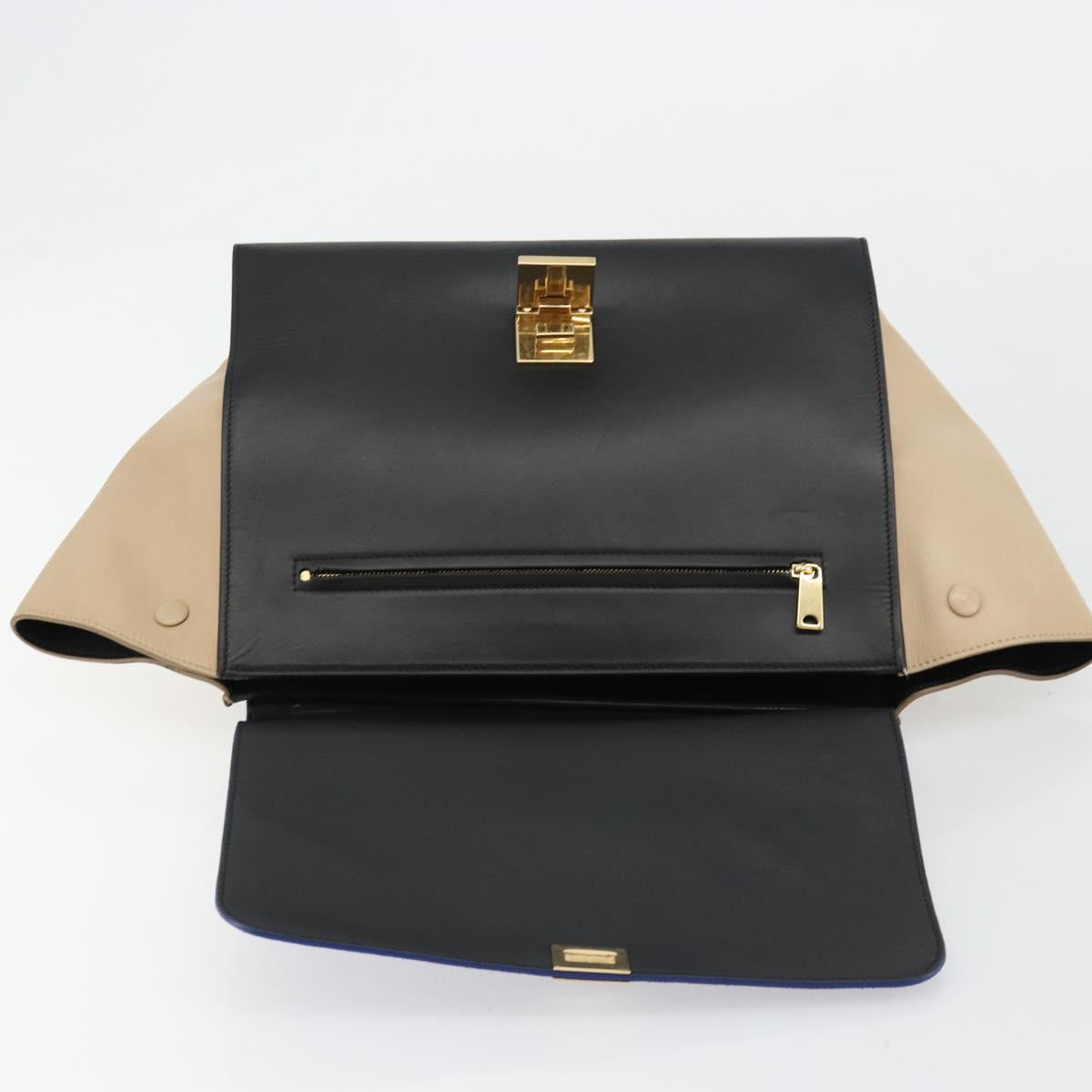 CELINE Trapeze Hand Bag Suede 2way Blue Gold Auth 181841