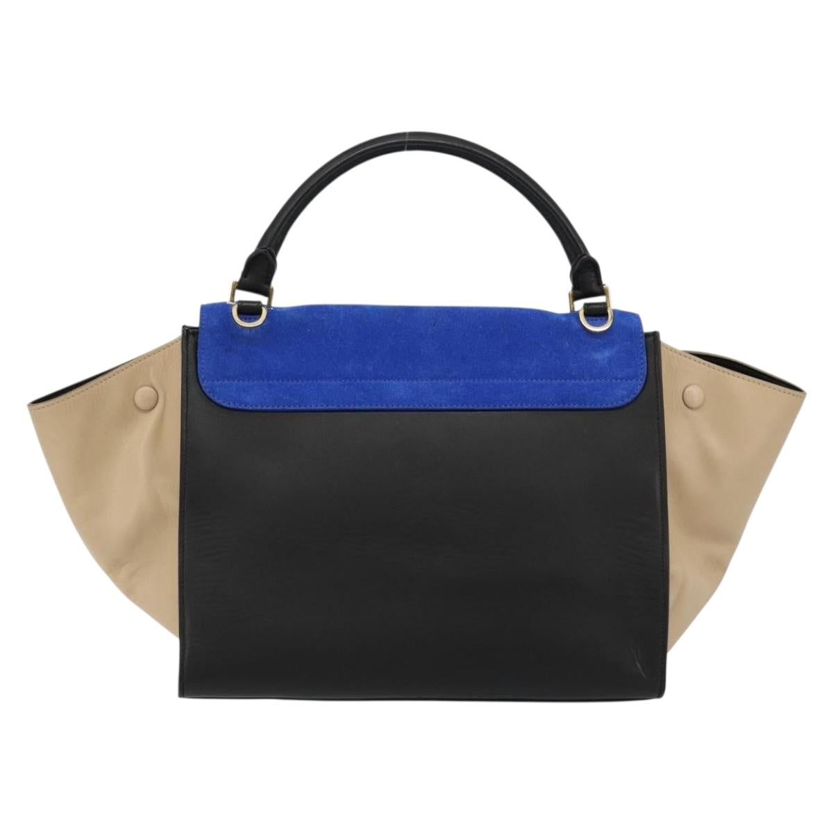 CELINE Trapeze Hand Bag Suede 2way Blue Gold Auth 181841
