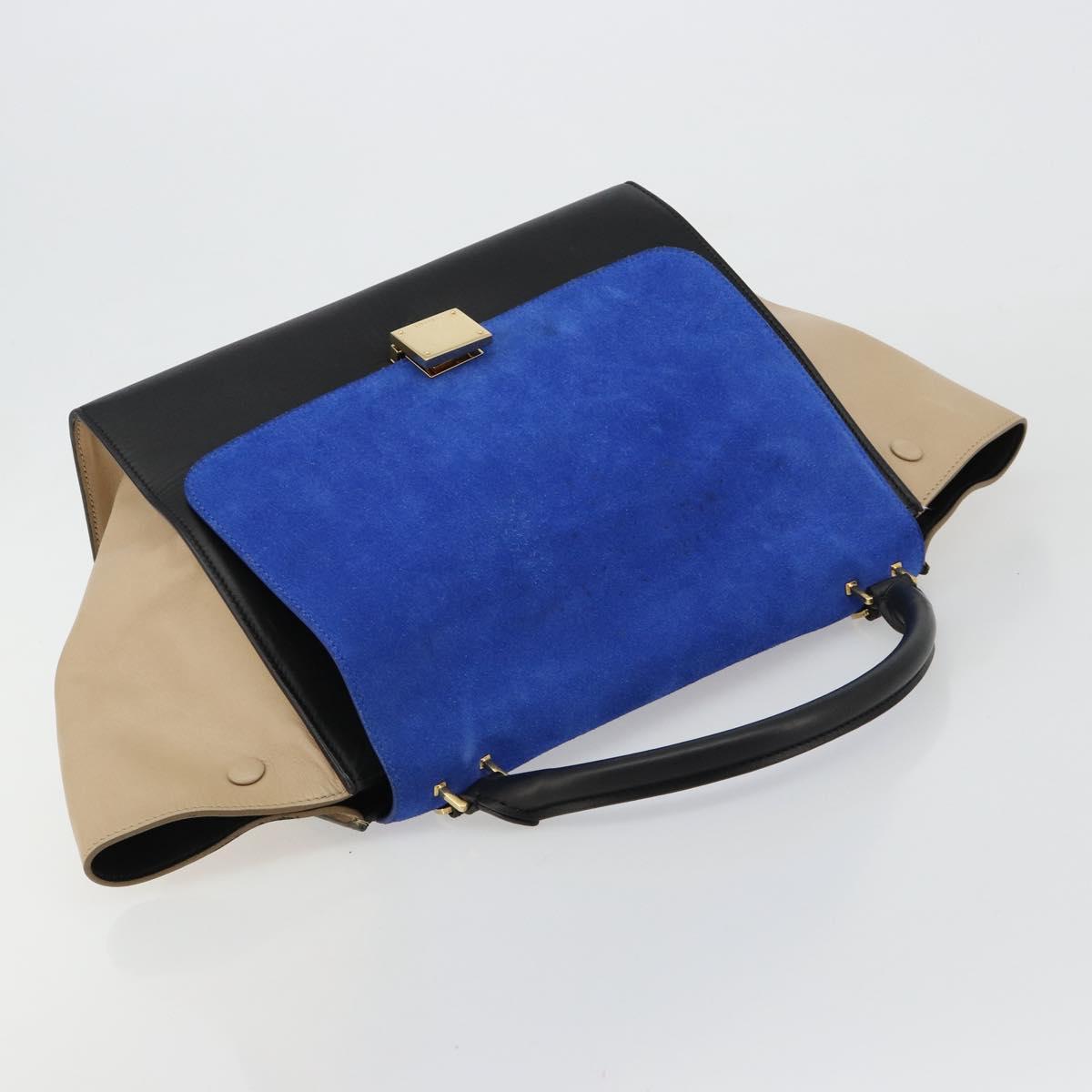 CELINE Trapeze Hand Bag Suede 2way Blue Gold Auth 181841