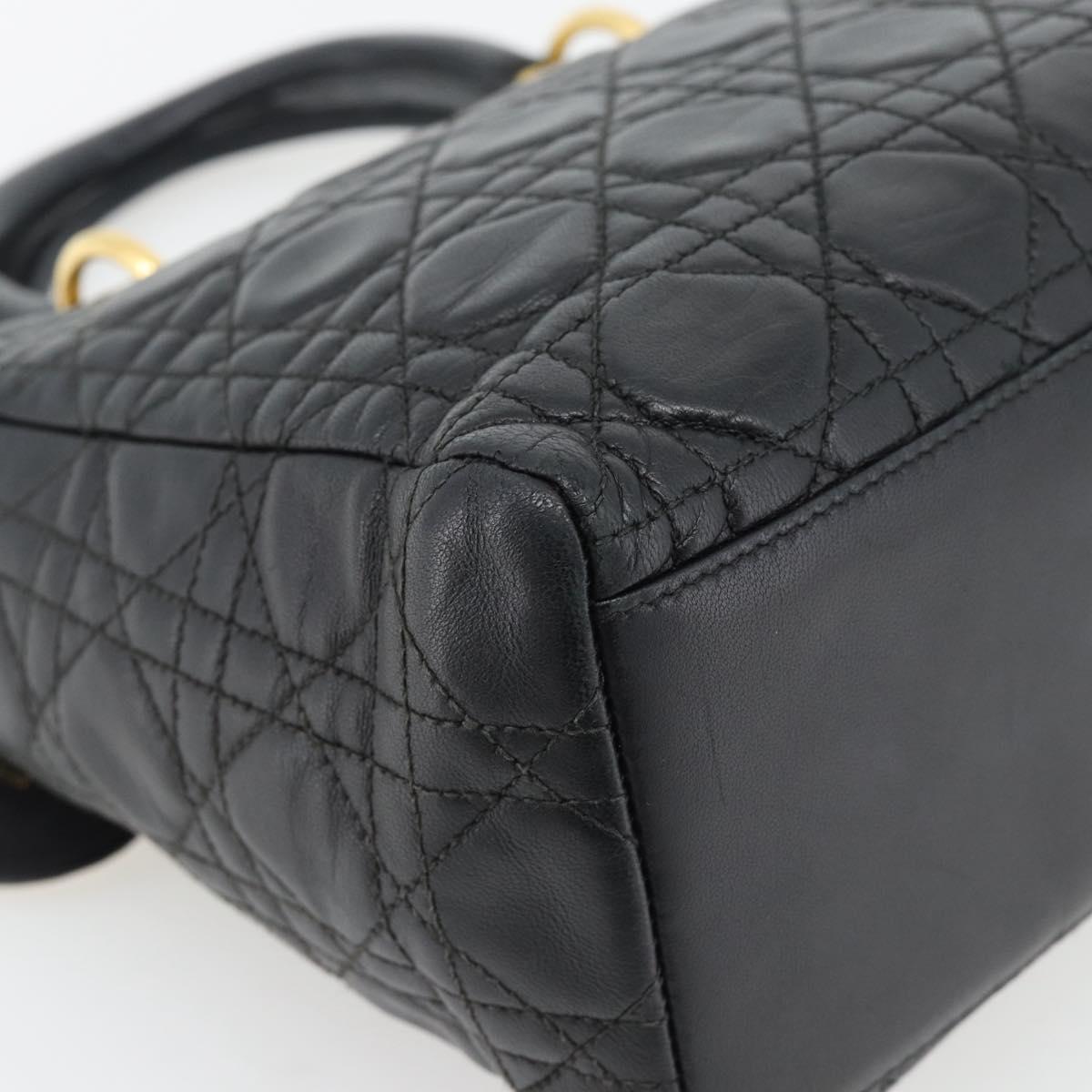 Christian Dior Canage Lady Dior Hand Bag Lamb Skin Black Gold Auth 181843A