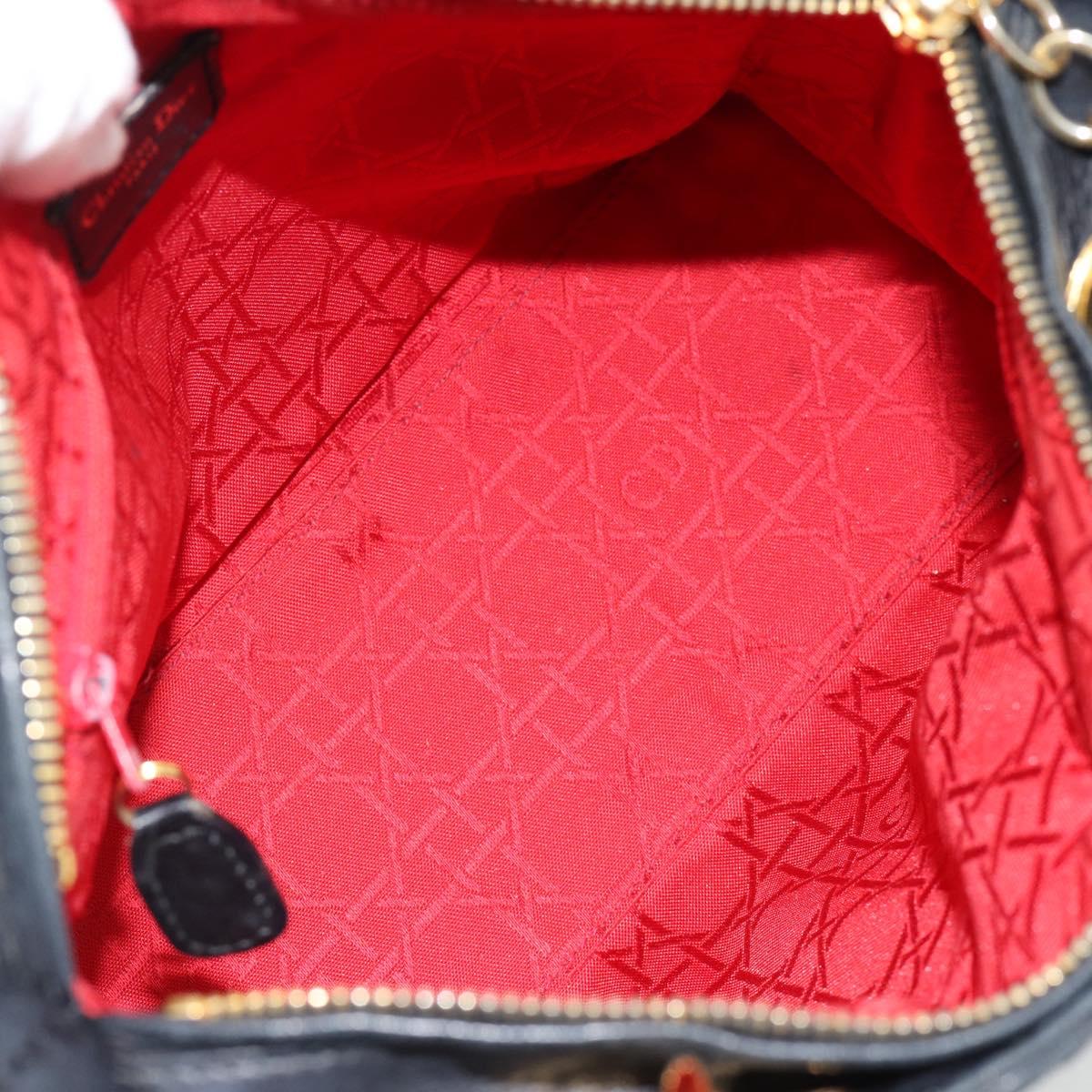 Christian Dior Canage Lady Dior Hand Bag Lamb Skin Black Gold Auth 181843A