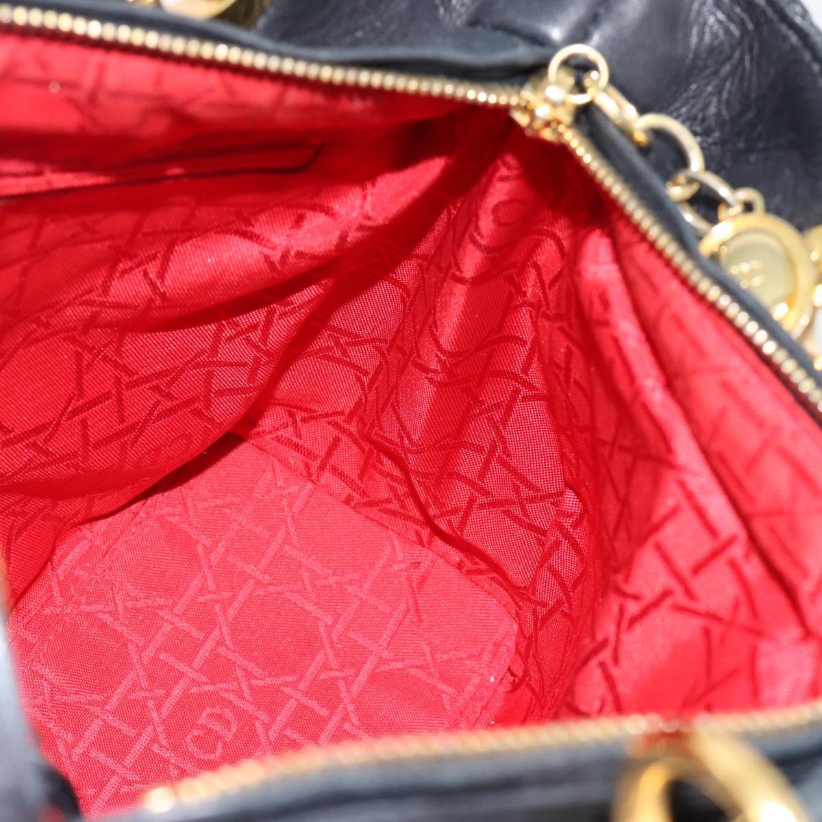 Christian Dior Canage Lady Dior Hand Bag Lamb Skin Black Gold Auth 181843A
