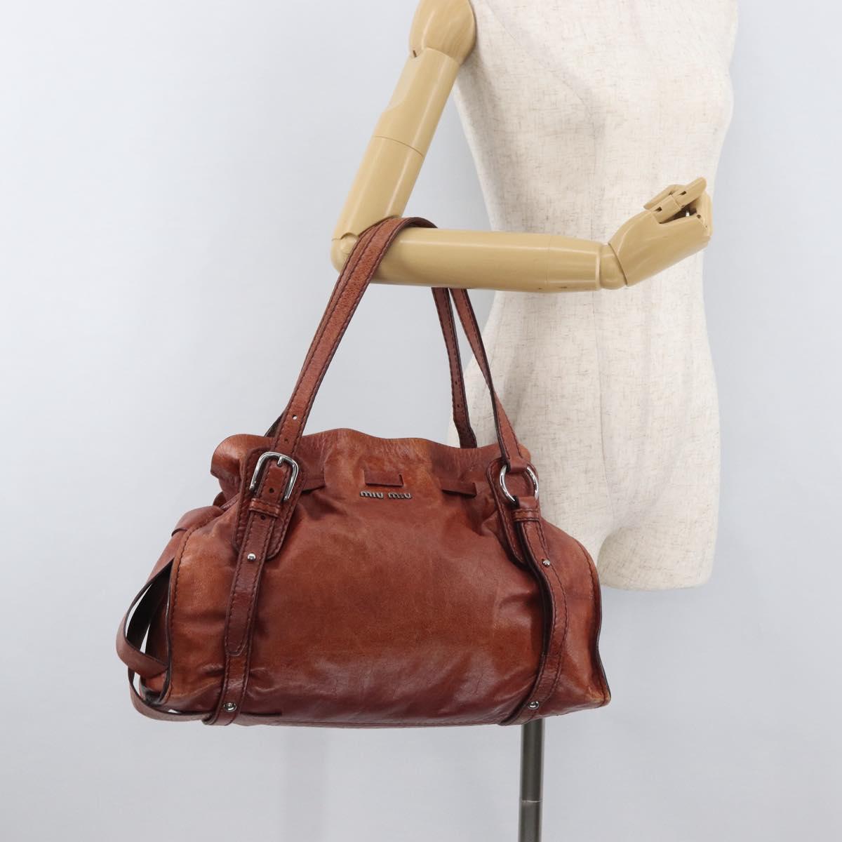 Miu Miu Tote Bag Leather Red Silver Auth 181844A