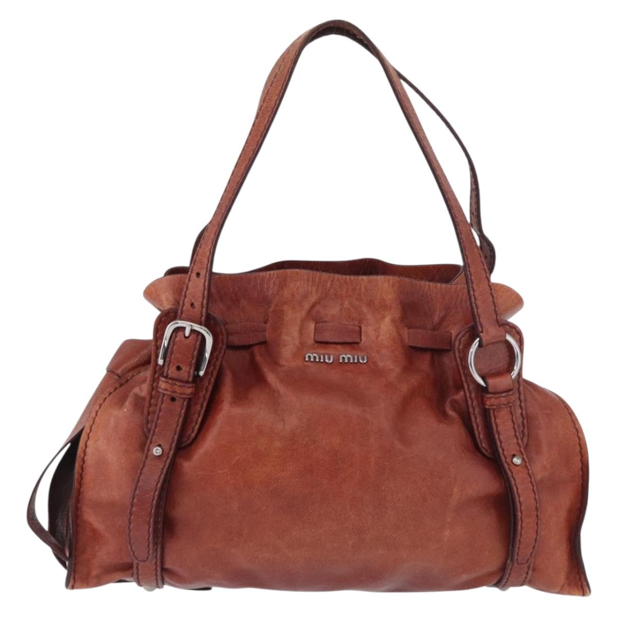 Miu Miu Tote Bag Leather Red Silver Auth 181844A