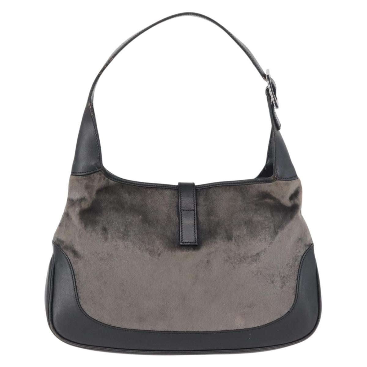 GUCCI Jackie Shoulder Bag Velor Gray Silver 001 3306 Auth 181851A