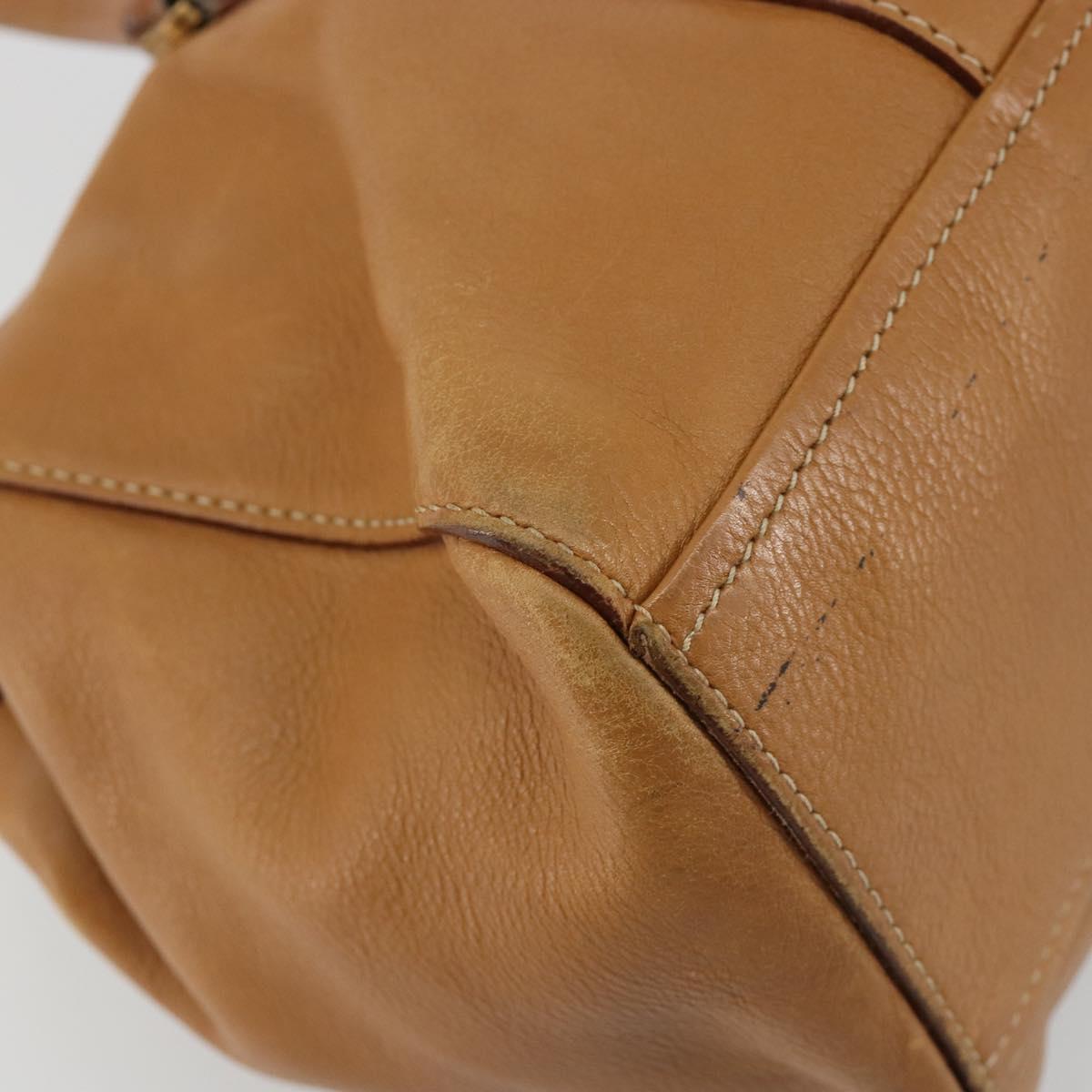 PRADA Tote Bag Leather Beige Gold Auth 181853A